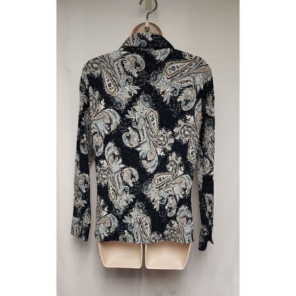 East 5th Women Pleated Long Sleeve Button Front Paisley Blouse Medium - Picture 4 of 6